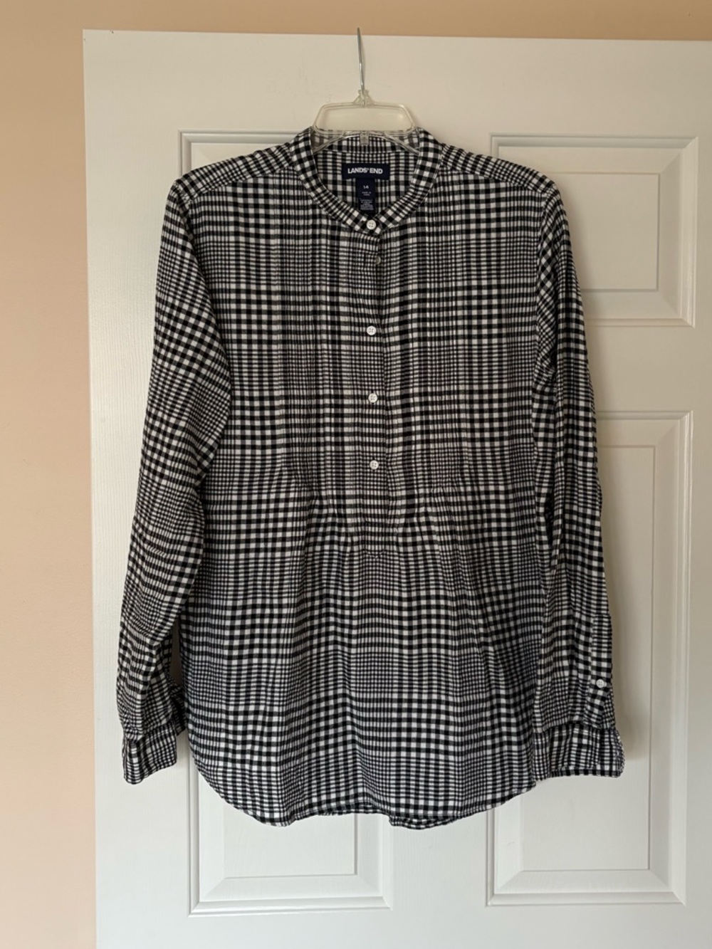 Lands' End Black and White Gingham Button-Front Tunic